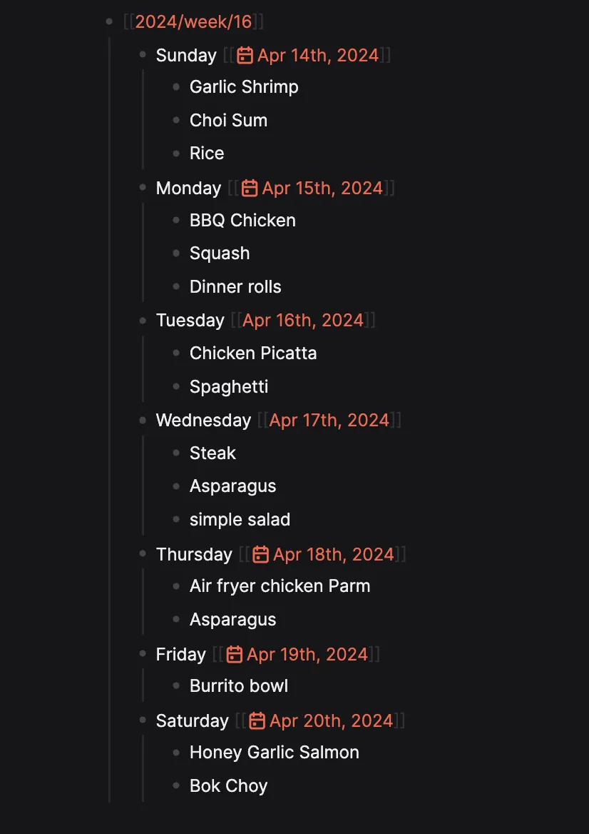 Planning my weekly recipes in Logseq