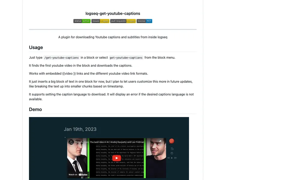 Logseq YouTube Captions